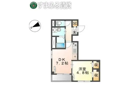 トレインサイド塚本(1DK/4階)の間取り写真