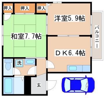 コートハウス星陵AB(2DK/1階)の間取り写真