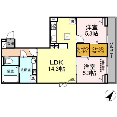 ヒーローキングダム(2LDK/1階)の間取り写真