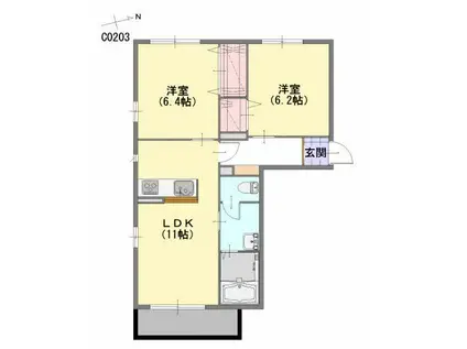 ソシア平尾  C棟(2LDK/2階)の間取り写真