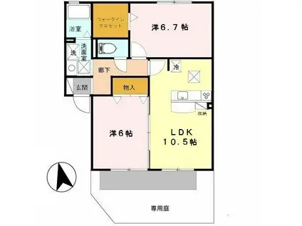 サンヴィレッジ田尻A棟(2LDK/1階)の間取り写真