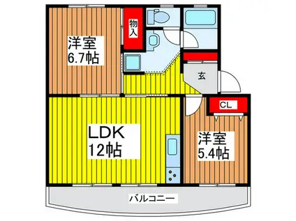 シャトーYMD(2LDK/4階)の間取り写真