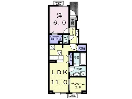 コンフォート今江 II(1LDK/1階)の間取り写真