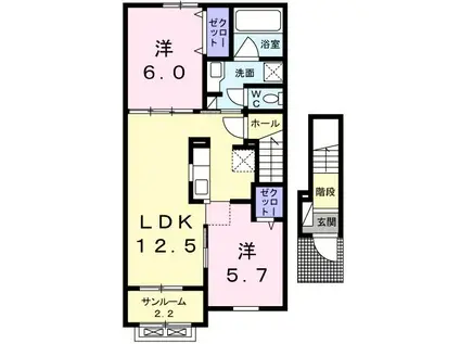 ソーレ・ユウユウ(2LDK/2階)の間取り写真