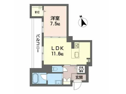 カーサ・レジデンス(1LDK/2階)の間取り写真