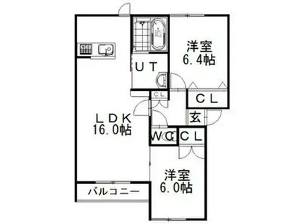 グランデスI(2LDK/2階)の間取り写真