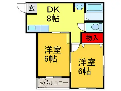 ニッコーハイツ俊徳(2DK/1階)の間取り写真