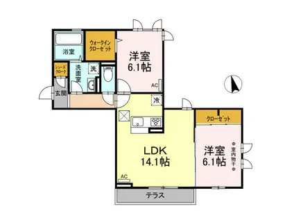 ボヌールコート泉中央(1LDK/1階)の間取り写真