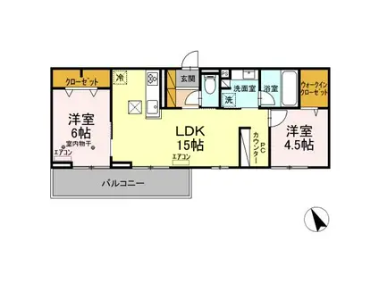 グランテージ海神E(2LDK/1階)の間取り写真