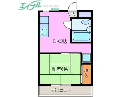 くわなハイツ(1DK/2階)の間取り写真