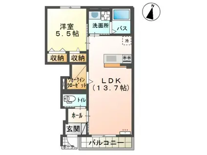 キャロット A棟(1LDK/1階)の間取り写真