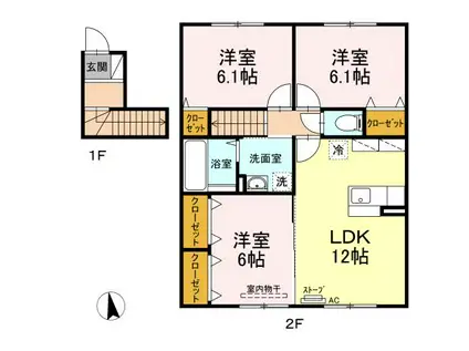 グランモア緑B(3LDK/2階)の間取り写真