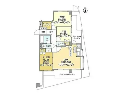 スターロワイヤル調布(3LDK/1階)の間取り写真