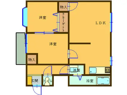 リバーサイドハイツII(2LDK/2階)の間取り写真