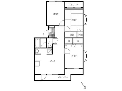 宮崎台オークビレッジD館(3DK/1階)の間取り写真