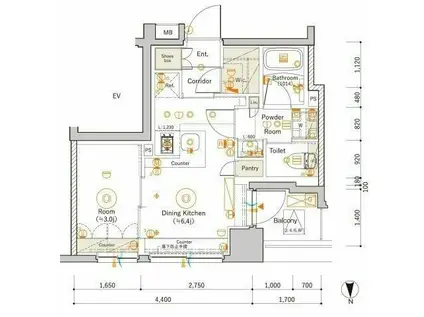 シーフォルム中野(1DK/2階)の間取り写真