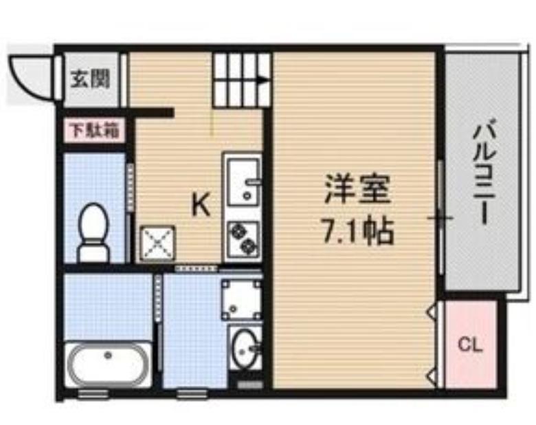 LUXE浜寺B棟(1K/2階)の間取り写真