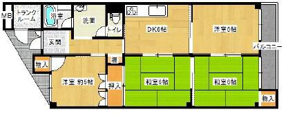 北河原ハイツ(4DK/3階)の間取り写真