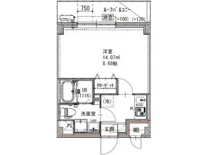 GENOVIA六町(1K/4階)の間取り写真
