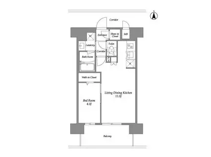 リヴィエール江坂江の木公園(1LDK/10階)の間取り写真