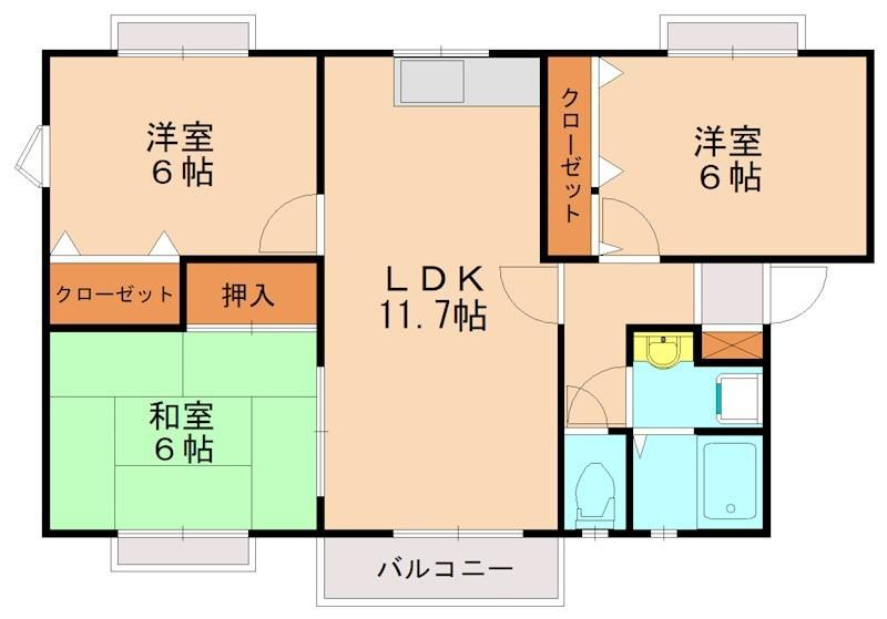 レインボーハウス青葉B棟(3LDK/2階)の間取り写真