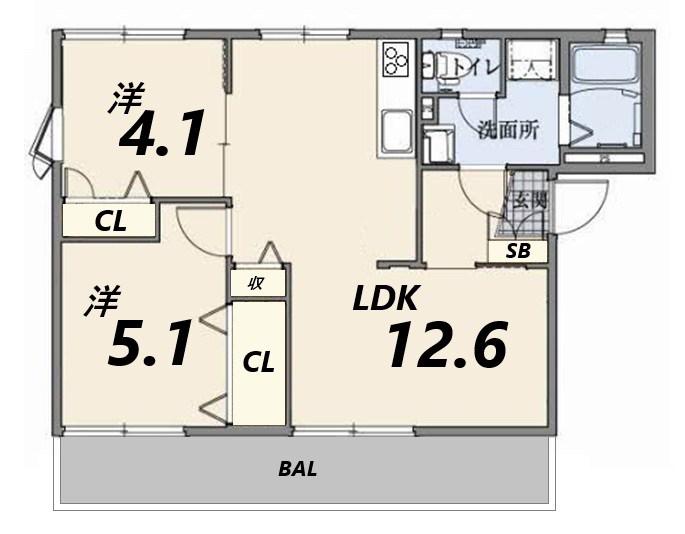 タウニィ千木(2LDK/1階)の間取り写真