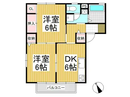 イーストコートA(2DK/2階)の間取り写真
