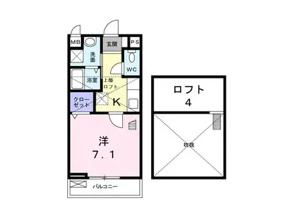 アリーサイド(1K/2階)の間取り写真