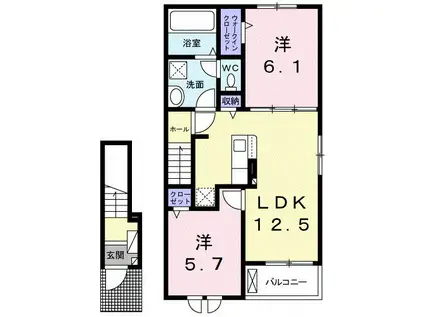 ヒルズ サンリットII(2LDK/2階)の間取り写真