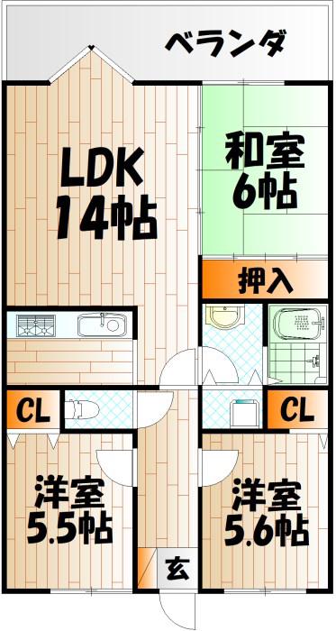 アーティックス小倉金田(3LDK/1階)の間取り写真