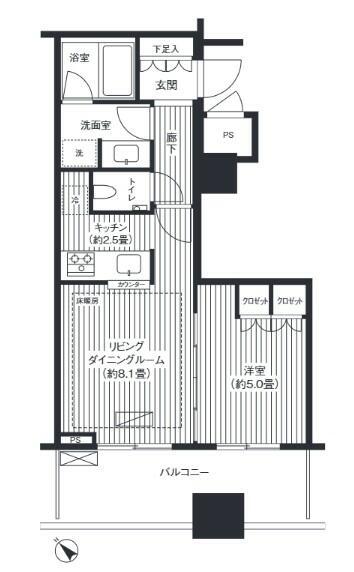 エアライズタワー(1LDK/4階)の間取り写真
