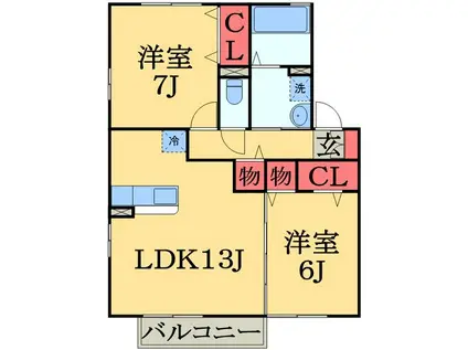 エスト・ノール A(2LDK/2階)の間取り写真