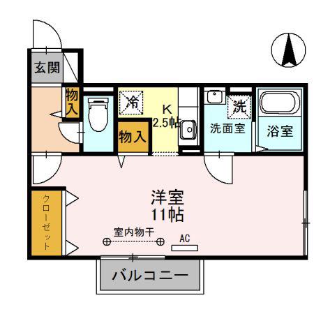セレッサ花堂B棟(ワンルーム/1階)の間取り写真