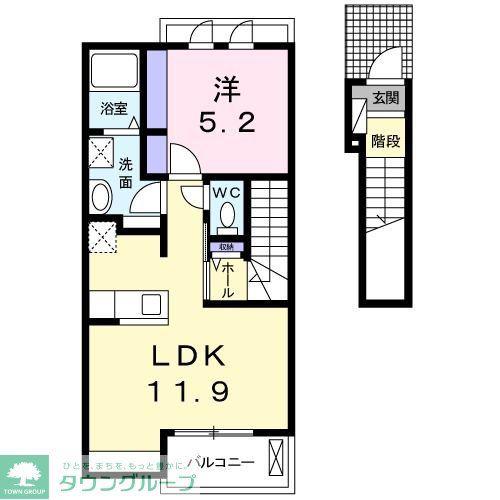アリエッタI(1LDK/2階)の間取り写真