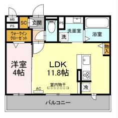 D-スクエア牛田(1LDK/2階)の間取り写真