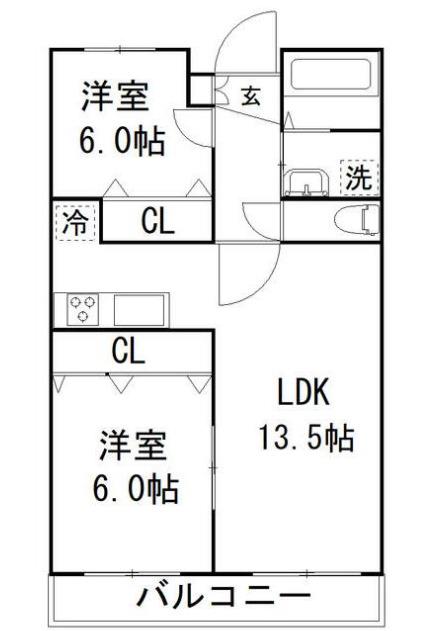 グランピリエ(2LDK/2階)の間取り写真
