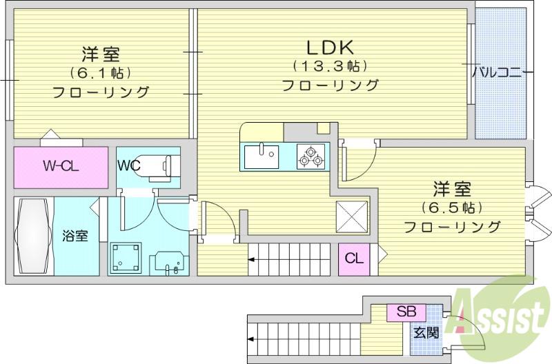 杜の風 人来田(2LDK/2階)の間取り写真