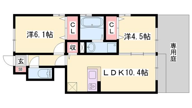 プレミア(2LDK/1階)の間取り写真