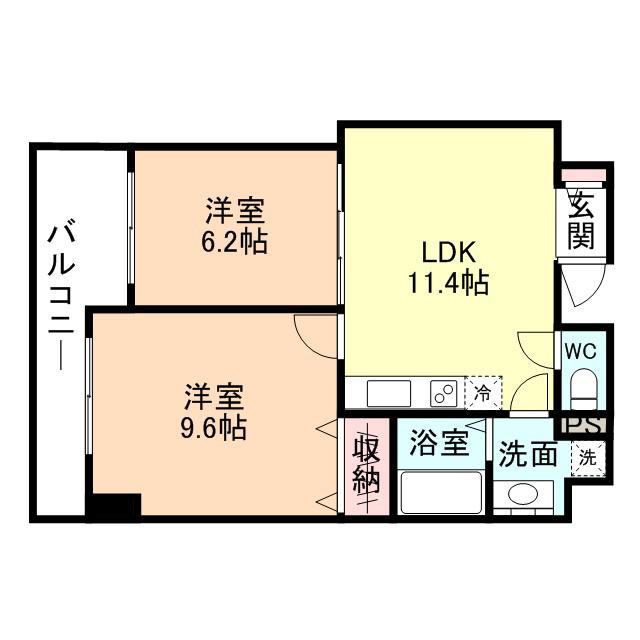 コンチネンタル星井町(2LDK/5階)の間取り写真