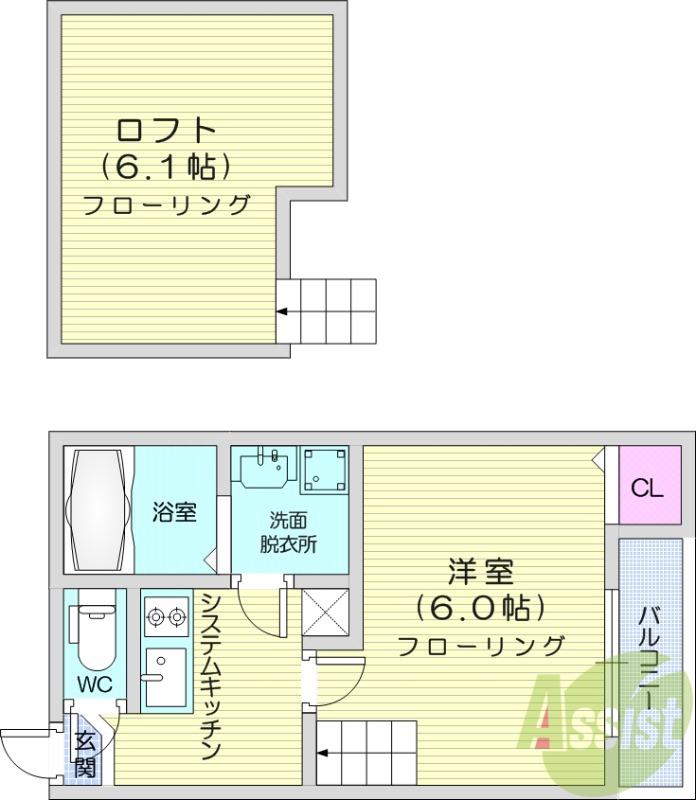 ハーモニーテラスS(1K/2階)の間取り写真