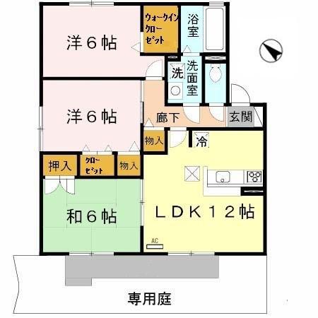 パレちくさA棟(3LDK/1階)の間取り写真