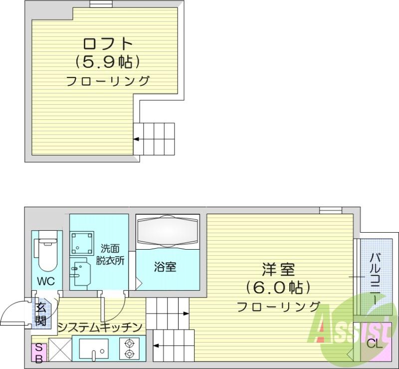 アンバーコート原町(1K/2階)の間取り写真