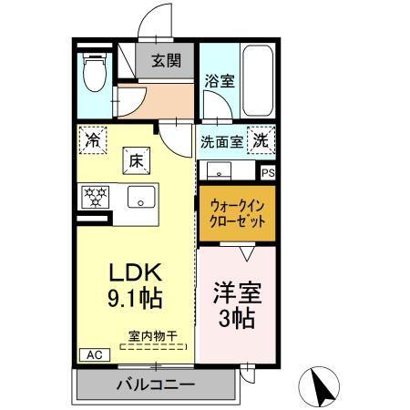 ワイズヴィラ岐南ウエスト(1LDK/1階)の間取り写真