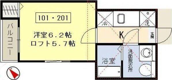 アーバンハイツ北仙台(1K/2階)の間取り写真