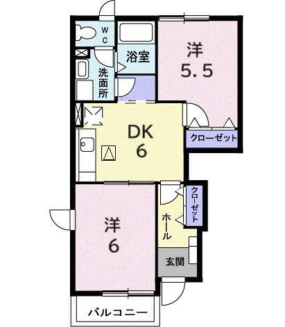 エンゼルハイム(2DK/1階)の間取り写真