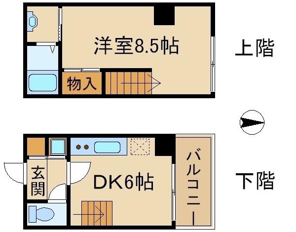 ワイズフラッツ西陣(1DK/2階)の間取り写真