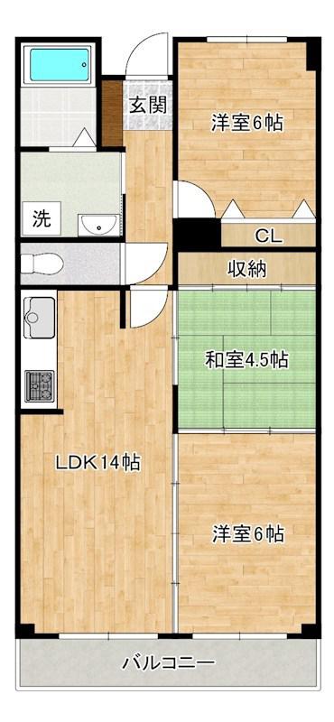 ペルル湯川新町弐番館(3LDK/5階)の間取り写真