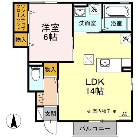 シャンピア B(1LDK/1階)の間取り写真