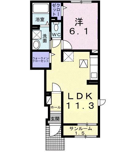 リデアル東中津A(1LDK/1階)の間取り写真