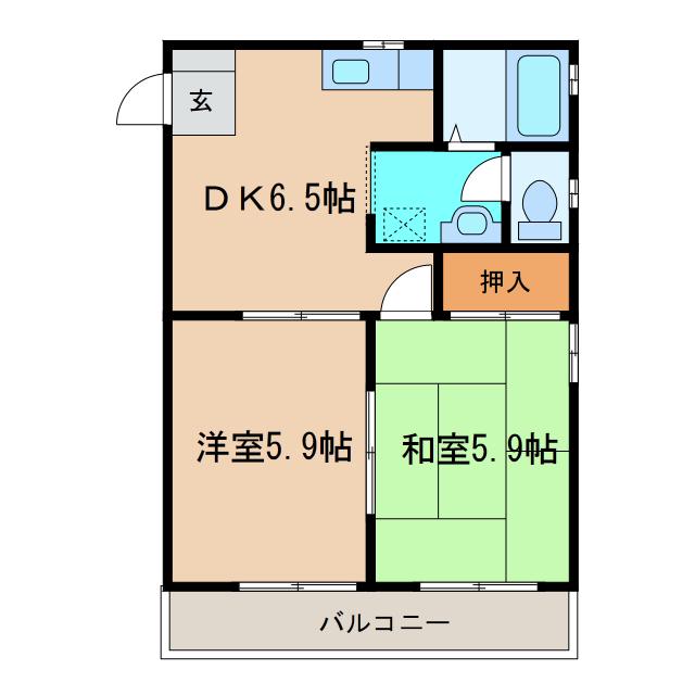 グラスグリーンB(2DK/1階)の間取り写真